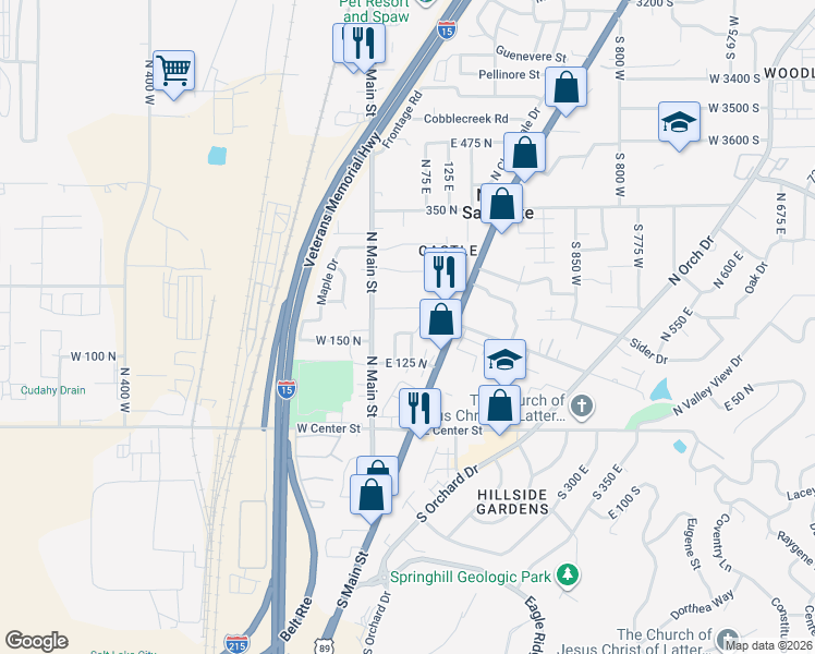 map of restaurants, bars, coffee shops, grocery stores, and more near 55 East Old Station Way in North Salt Lake