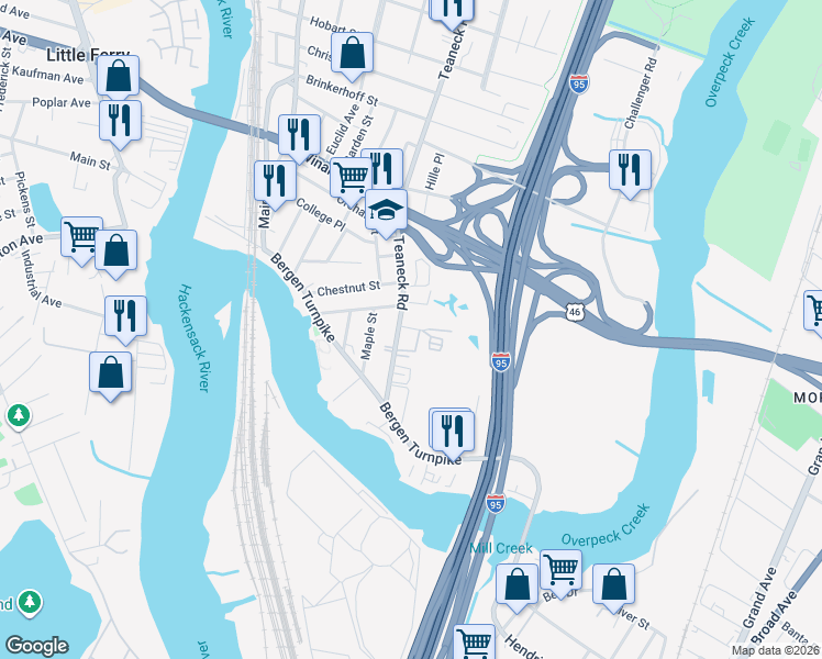 map of restaurants, bars, coffee shops, grocery stores, and more near 68 Teaneck Road in Ridgefield Park