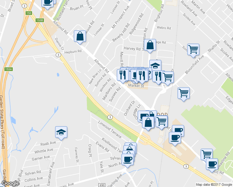 map of restaurants, bars, coffee shops, grocery stores, and more near 29 Sussex Road in Clifton
