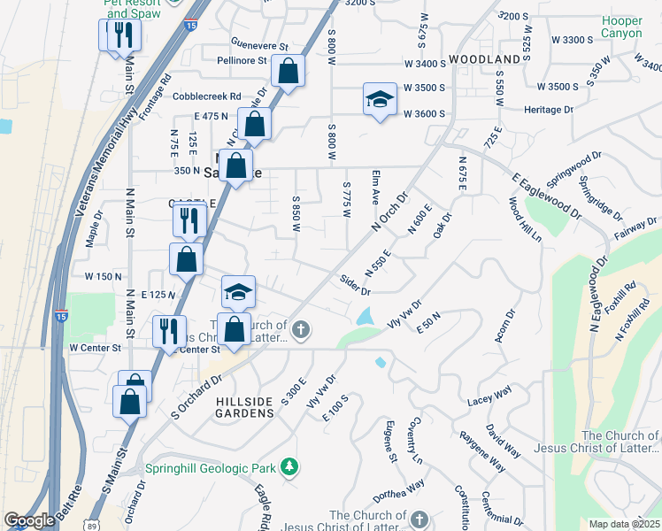 map of restaurants, bars, coffee shops, grocery stores, and more near 170 Orchard Pines Loop in Bountiful