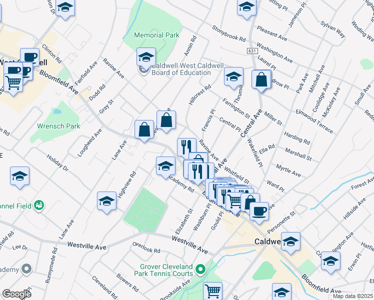 map of restaurants, bars, coffee shops, grocery stores, and more near 34 Espy Road in Caldwell