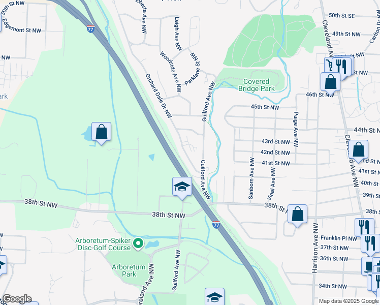 map of restaurants, bars, coffee shops, grocery stores, and more near 4120 Orchard Dale Drive Northwest in Canton