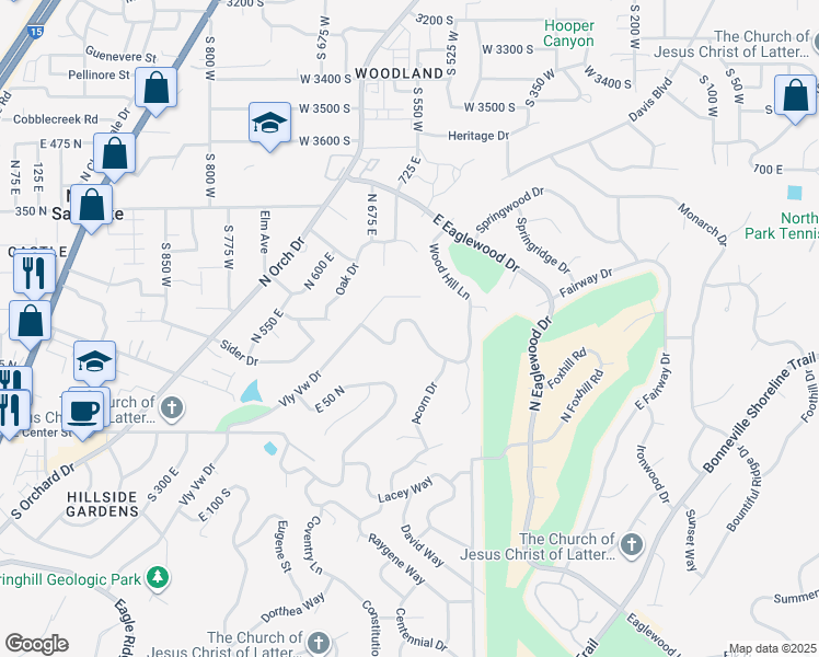 map of restaurants, bars, coffee shops, grocery stores, and more near 638 Scenic Hills Drive in North Salt Lake
