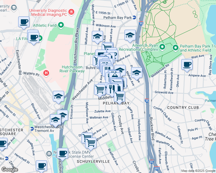 map of restaurants, bars, coffee shops, grocery stores, and more near 1638 Plymouth Avenue in The Bronx