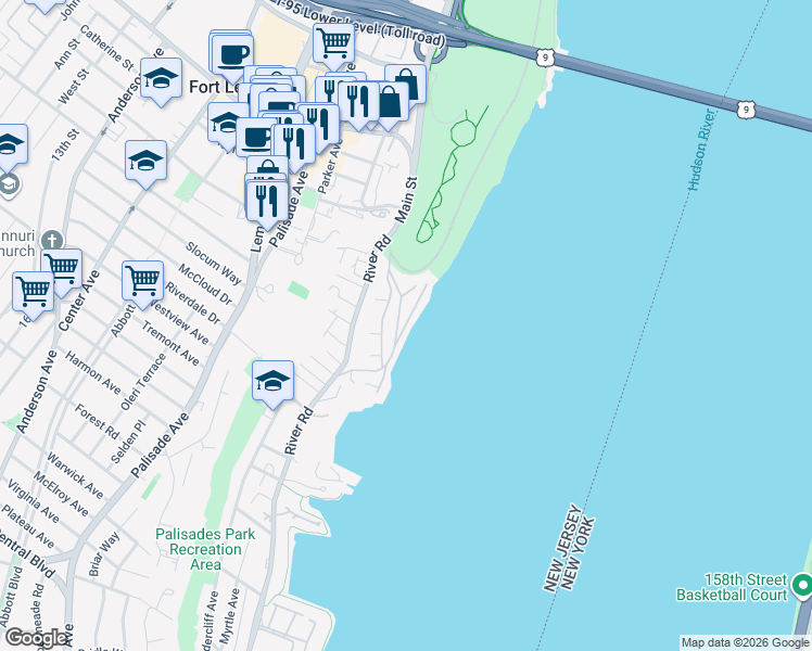 map of restaurants, bars, coffee shops, grocery stores, and more near 15 Shore Road in Edgewater