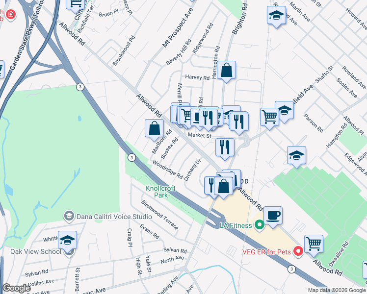 map of restaurants, bars, coffee shops, grocery stores, and more near 5 Burlington Road in Clifton