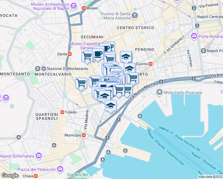 map of restaurants, bars, coffee shops, grocery stores, and more near 50 Via Sedile di Porto in Napoli
