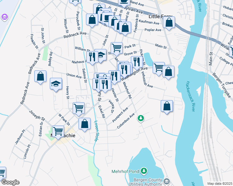 map of restaurants, bars, coffee shops, grocery stores, and more near 26 Hester Street in Little Ferry