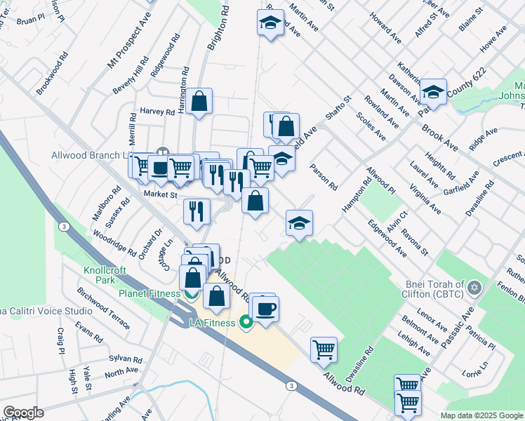 map of restaurants, bars, coffee shops, grocery stores, and more near 17 Industrial West in Clifton