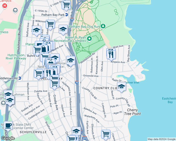 map of restaurants, bars, coffee shops, grocery stores, and more near 1522 Dwight Pl in Bronx