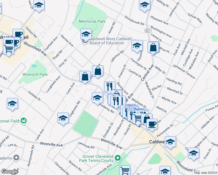 map of restaurants, bars, coffee shops, grocery stores, and more near 34 Espy Road in Caldwell