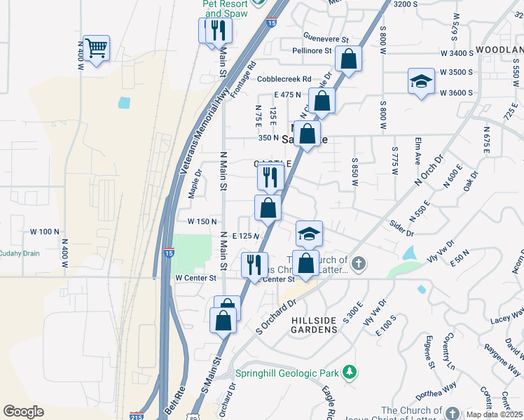 map of restaurants, bars, coffee shops, grocery stores, and more near 167 U.S. 89 in North Salt Lake