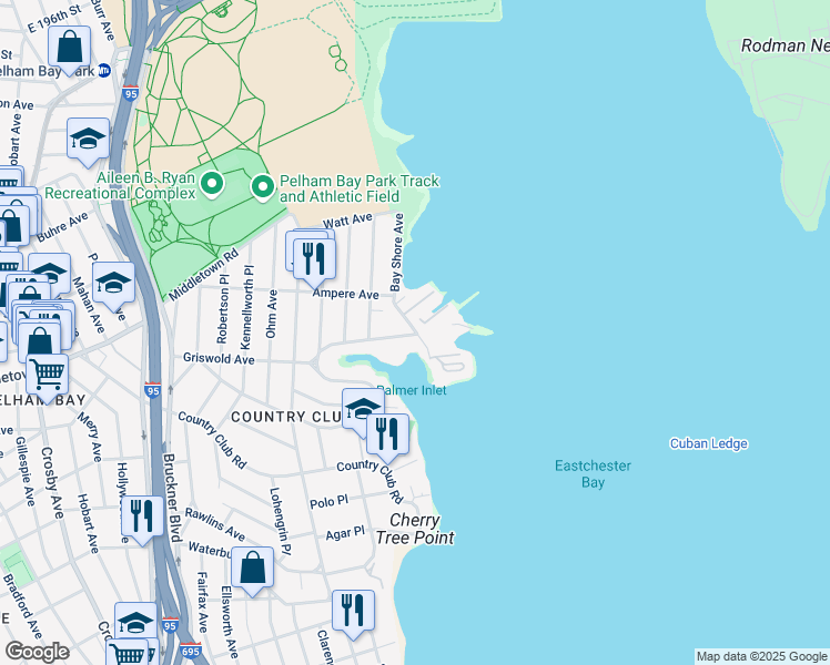 map of restaurants, bars, coffee shops, grocery stores, and more near 1516 Outlook Avenue in Bronx