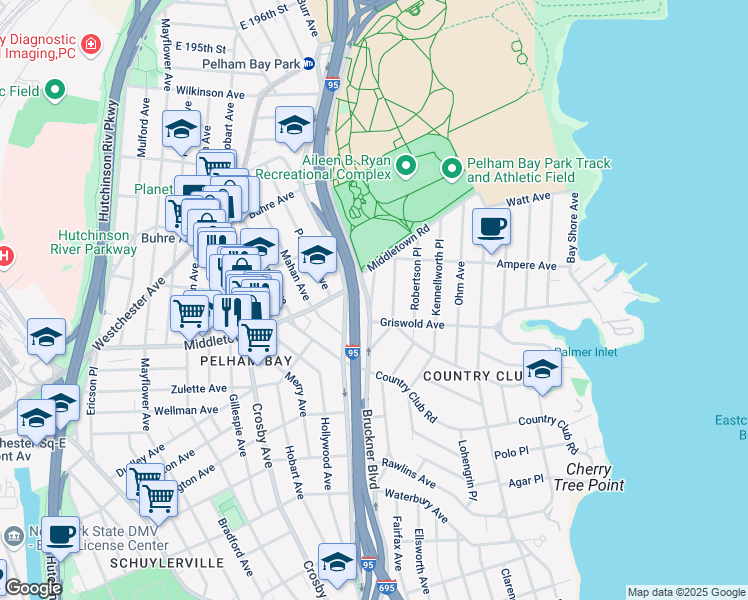 map of restaurants, bars, coffee shops, grocery stores, and more near in The Bronx