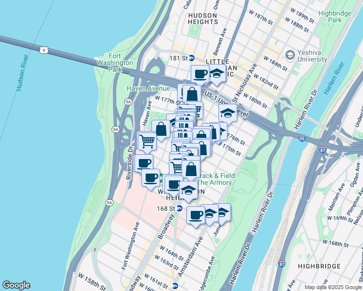 map of restaurants, bars, coffee shops, grocery stores, and more near in New York