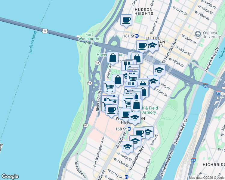 map of restaurants, bars, coffee shops, grocery stores, and more near in New York