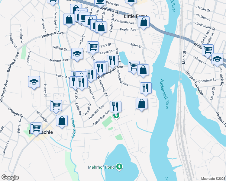 map of restaurants, bars, coffee shops, grocery stores, and more near 19 Louis Street in Little Ferry