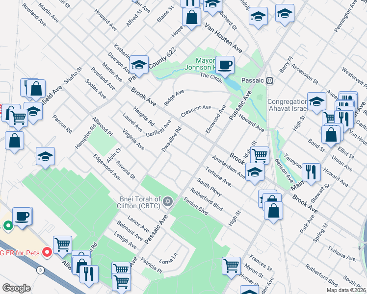 map of restaurants, bars, coffee shops, grocery stores, and more near 428 Terhune Avenue in Passaic