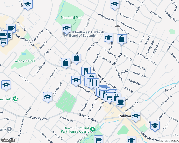 map of restaurants, bars, coffee shops, grocery stores, and more near 34 Espy Road in Caldwell