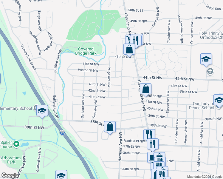 map of restaurants, bars, coffee shops, grocery stores, and more near 2237 42nd St NW in Canton