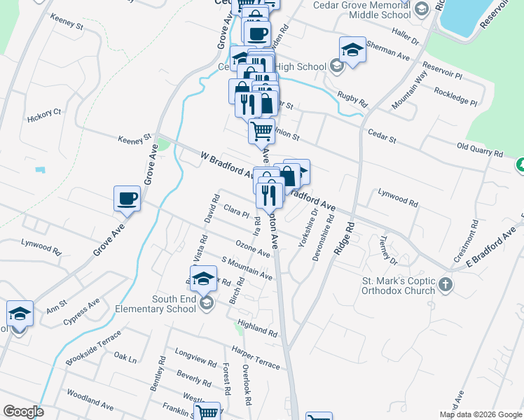 map of restaurants, bars, coffee shops, grocery stores, and more near 51 Ira Rd in Cedar Grove