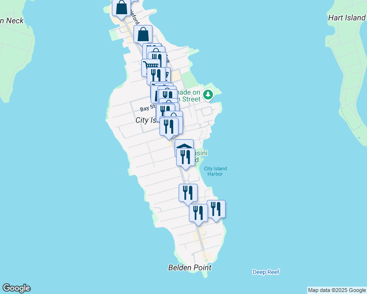 map of restaurants, bars, coffee shops, grocery stores, and more near 162 Schofield Street in The Bronx