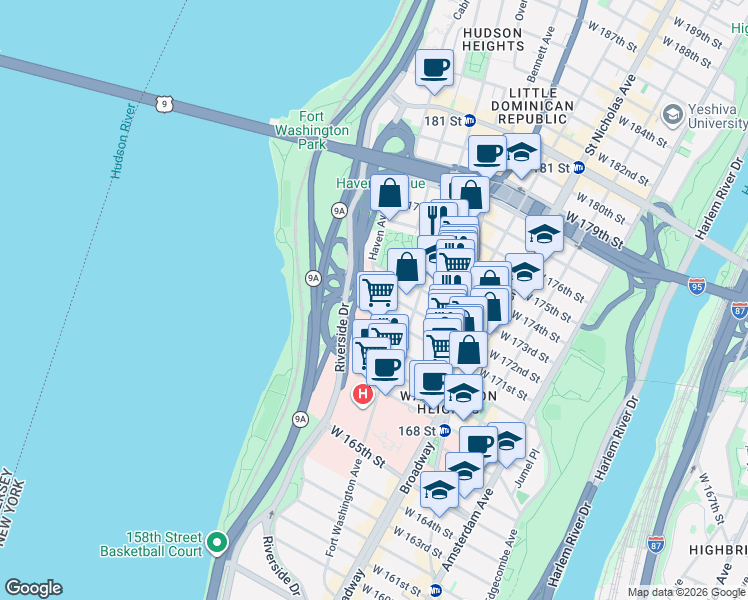 map of restaurants, bars, coffee shops, grocery stores, and more near in New York