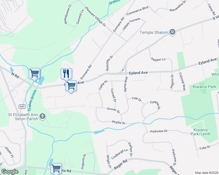 map of restaurants, bars, coffee shops, grocery stores, and more near 7 Cathy Place in Roxbury Township