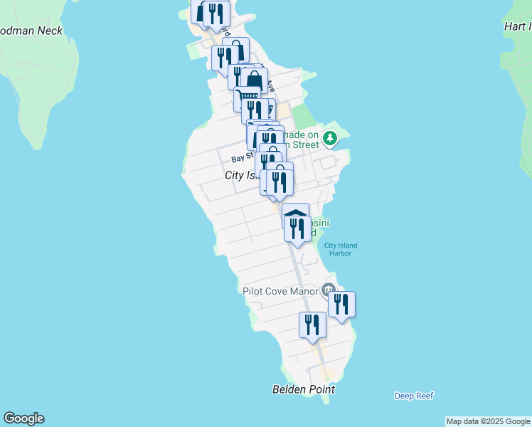 map of restaurants, bars, coffee shops, grocery stores, and more near 93 Schofield Street in Bronx