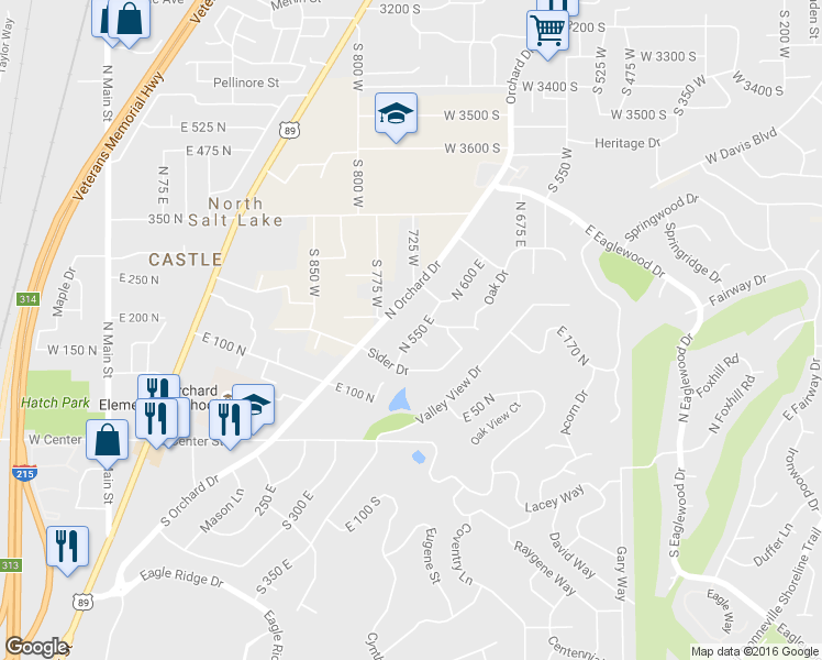 map of restaurants, bars, coffee shops, grocery stores, and more near 181 North 550 East in North Salt Lake