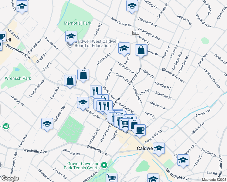 map of restaurants, bars, coffee shops, grocery stores, and more near 17 Ravine Avenue in Caldwell