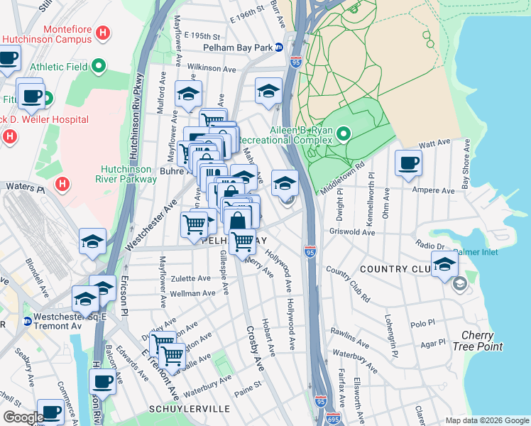 map of restaurants, bars, coffee shops, grocery stores, and more near in The Bronx