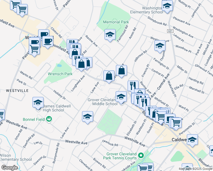 map of restaurants, bars, coffee shops, grocery stores, and more near 12 Magnolia Lane in Caldwell
