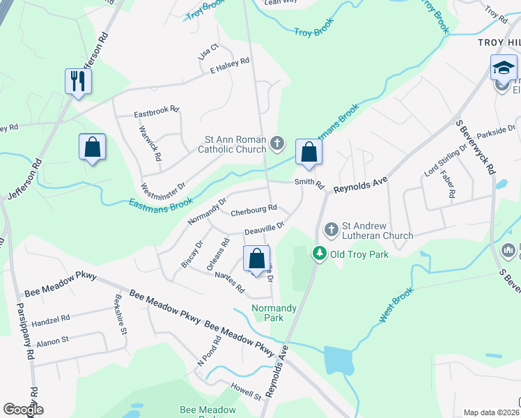 map of restaurants, bars, coffee shops, grocery stores, and more near 11 Cherbourg Road in Parsippany-Troy Hills