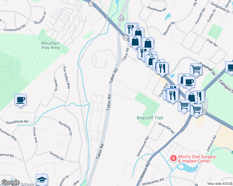 map of restaurants, bars, coffee shops, grocery stores, and more near 4 Drake Way in Morris Plains