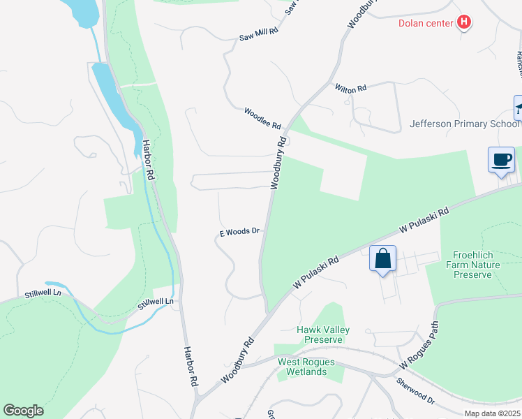 map of restaurants, bars, coffee shops, grocery stores, and more near 483 Woodbury Road in Cold Spring Harbor