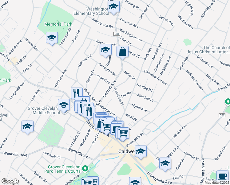 map of restaurants, bars, coffee shops, grocery stores, and more near 32 Wakefield Place in Caldwell
