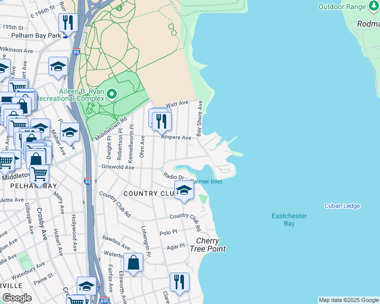 map of restaurants, bars, coffee shops, grocery stores, and more near 3297 Griswold Avenue in Bronx
