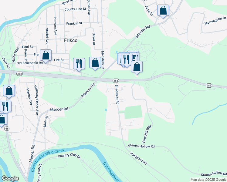 map of restaurants, bars, coffee shops, grocery stores, and more near 114 Shadyrest Road in Ellwood City
