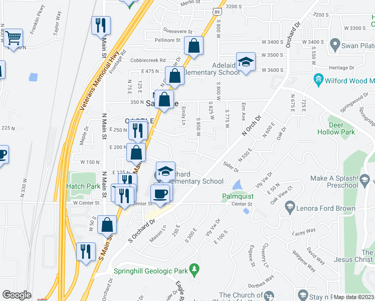 map of restaurants, bars, coffee shops, grocery stores, and more near 882 West 4100 South in Bountiful
