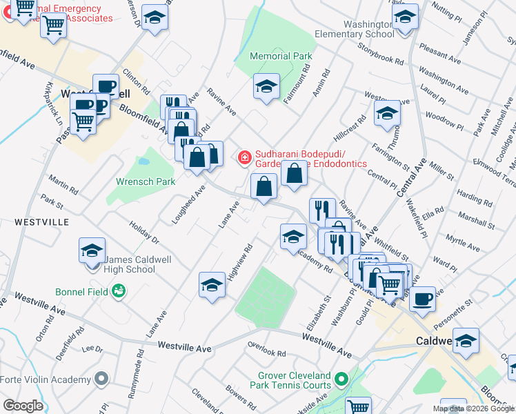 map of restaurants, bars, coffee shops, grocery stores, and more near 12 Magnolia Lane in Caldwell