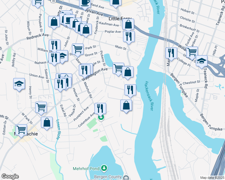 map of restaurants, bars, coffee shops, grocery stores, and more near 75 Industrial Avenue in Little Ferry