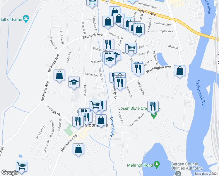 map of restaurants, bars, coffee shops, grocery stores, and more near 12 Lorena Street in Little Ferry