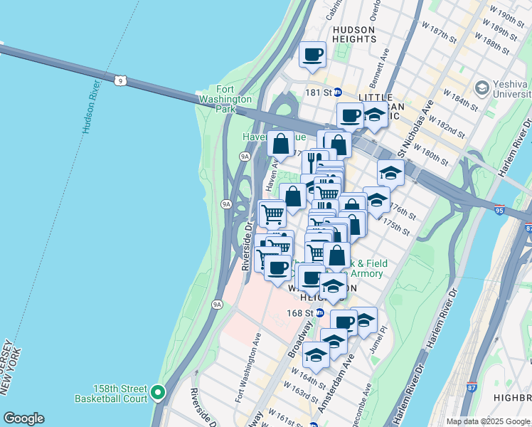 map of restaurants, bars, coffee shops, grocery stores, and more near in New York
