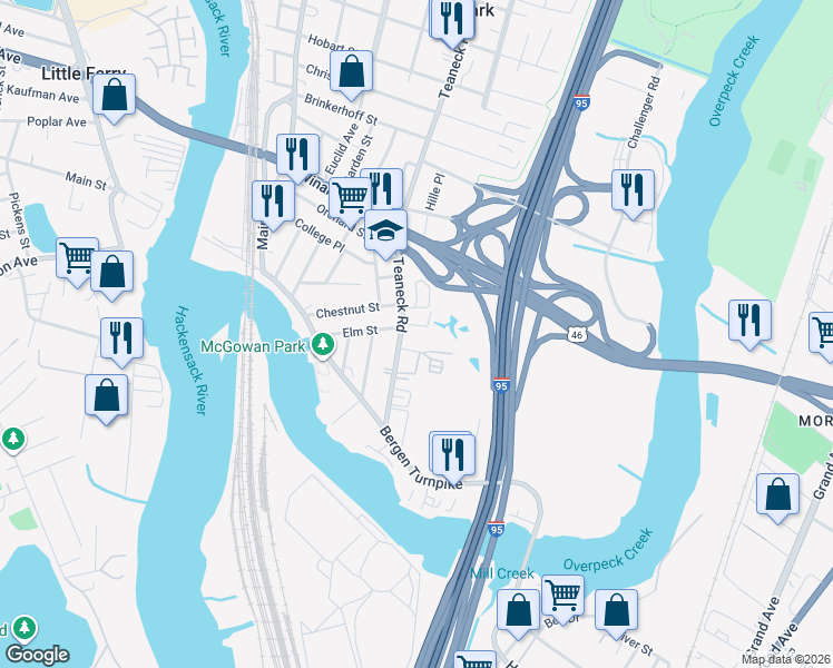 map of restaurants, bars, coffee shops, grocery stores, and more near 18 Birch Street in Ridgefield Park