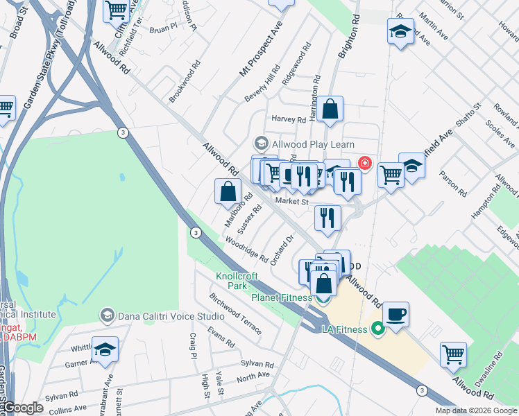map of restaurants, bars, coffee shops, grocery stores, and more near 29 Sussex Road in Clifton
