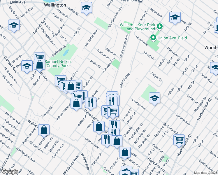 map of restaurants, bars, coffee shops, grocery stores, and more near 52-64 Van Dyke Street in Wallington