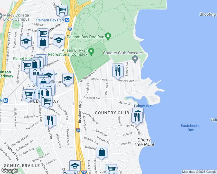 map of restaurants, bars, coffee shops, grocery stores, and more near 1528 Ohm Avenue in The Bronx