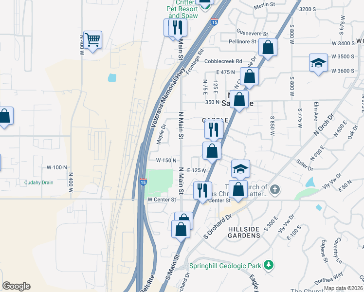 map of restaurants, bars, coffee shops, grocery stores, and more near 171 North Main Street in North Salt Lake
