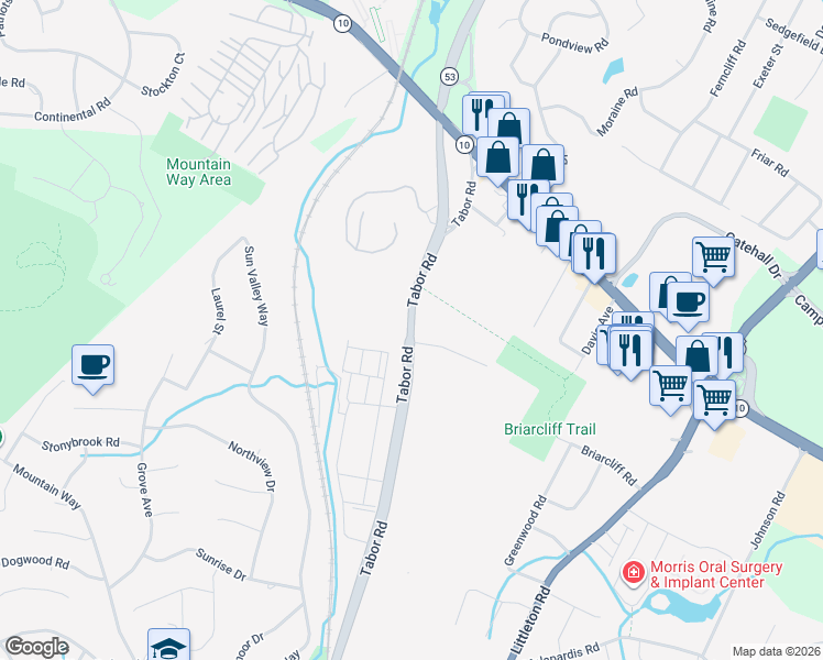 map of restaurants, bars, coffee shops, grocery stores, and more near 4 Drake Way in Morris Plains